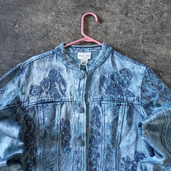 Vintage Bellissima Blazer Jacket Womens L Blue Floral Rayon Embroidered Coat - Picture 2 of 7